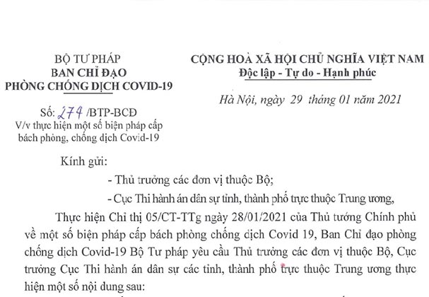 Công văn về việc thực hiện một số biện pháp cấp bách phòng, chống dịch Covid-19