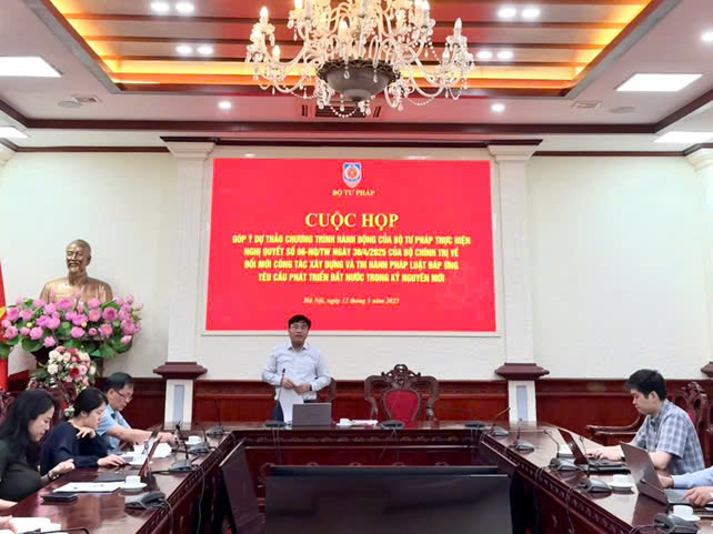 Họp góp ý Dự thảo Chương trình hành động của Bộ Tư pháp thực hiện Nghị quyết số 66-NQ/TW ngày 30 tháng 4 năm 2025 của Bộ Chính trị về đổi mới công tác xây dựng và thi hành pháp luật đáp ứng yêu cầu phát triển đất nước trong kỷ nguyên mới