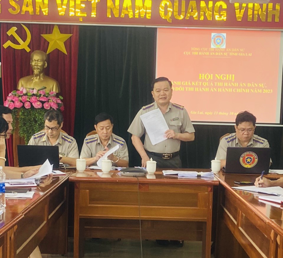 CỤC THI HÀNH ÁN DÂN SỰ TỈNH GIA LAI TỔ CHỨC HỘI NGHỊ ĐÁNH GIÁ KẾT QUẢ THI HÀNH ÁN DÂN SỰ, THEO DÕI THI HÀNH ÁN HÀNH CHÍNH NĂM 2023