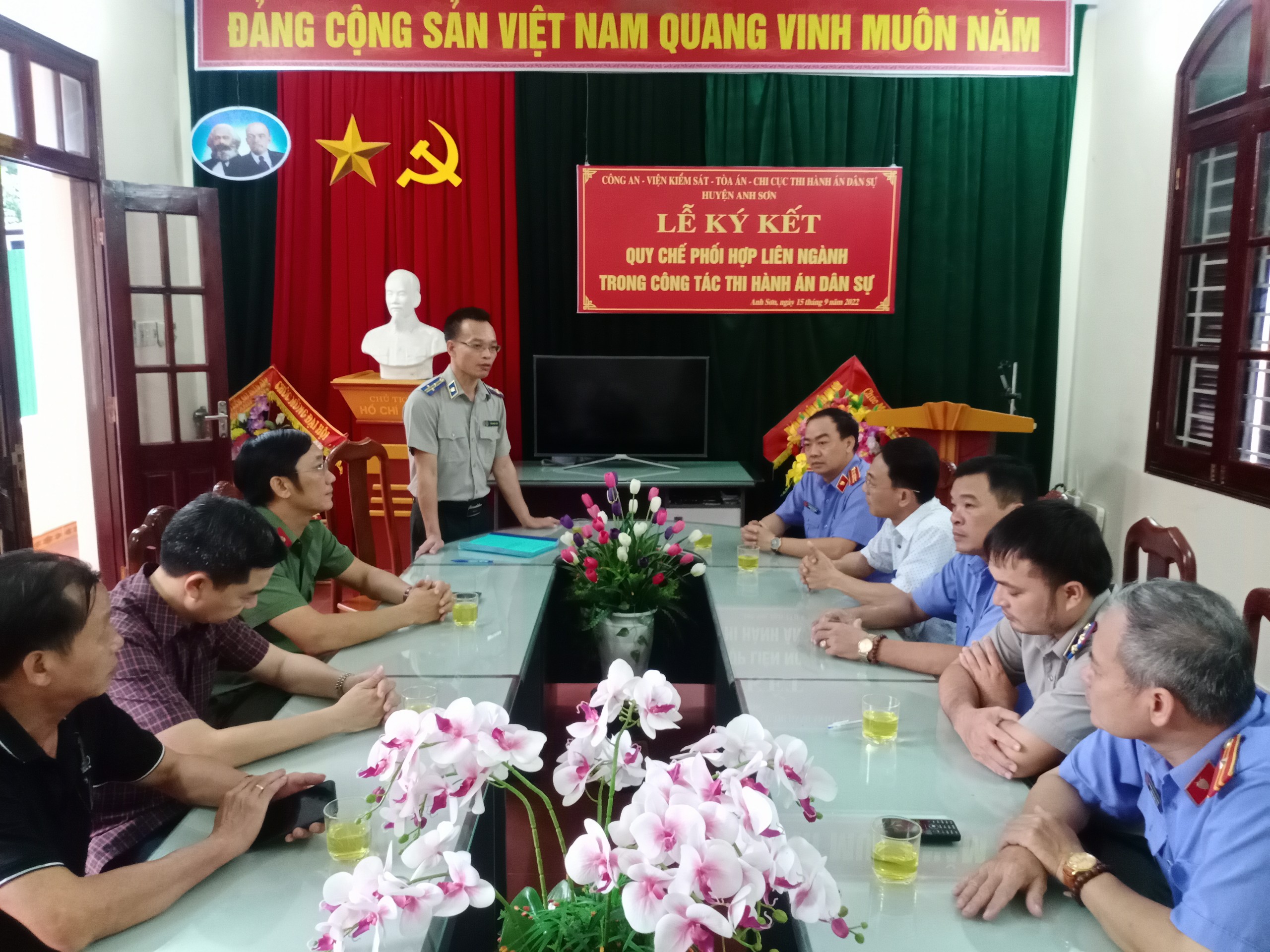 Chi cục Thi hành án dân sự - Công an - Viện Kiểm sát nhân dân và Toà án nhân dân huyện Anh Sơn tổ chức Lễ ký kết Quy chế phối hợp liên ngành