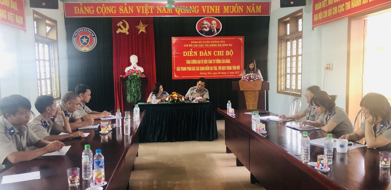 NÂNG CAO CHẤT LƯỢNG, HIỆU QUẢ CÔNG TÁC CHÍNH TRỊ, TƯ TƯỞNG BẰNG HÌNH THỨC SINH HOẠT DIỄN ĐÀN CHI BỘ TẠI CHI BỘ CHI CỤC THI HÀNH ÁN DÂN SỰ HUYỆN HƯỚNG HÓA