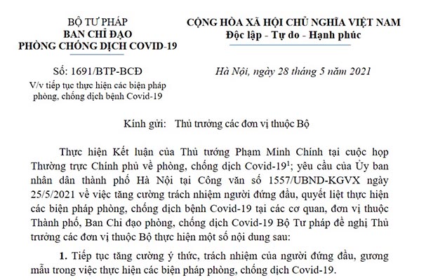 Công văn về việc tiếp tục thực hiện các biện pháp phòng, chống dịch bệnh Covid-19