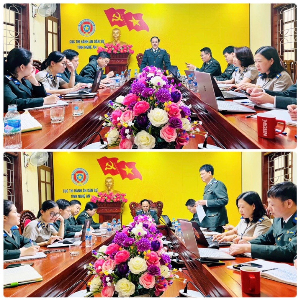 Tập thể lãnh đạo Cục Thi hành án dân sự tỉnh Nghệ An trực tiếp  quán triệt, đôn đốc thực hiện chỉ tiêu, nhiệm vụ Thi hành án dân sự, theo dõi Thi hành án hành chính năm 2024 tại các đơn vị trực thuộc ngay sau kỳ nghỉ Tết Nguyên Đán - Giáp Thìn 2024