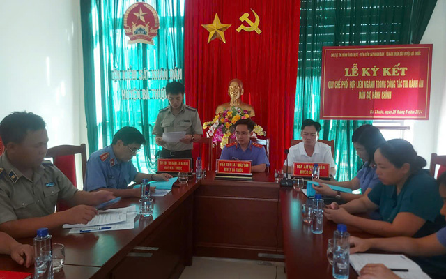 Bá Thước: ký kết quy chế liên ngành TAND, VKSND, THADS