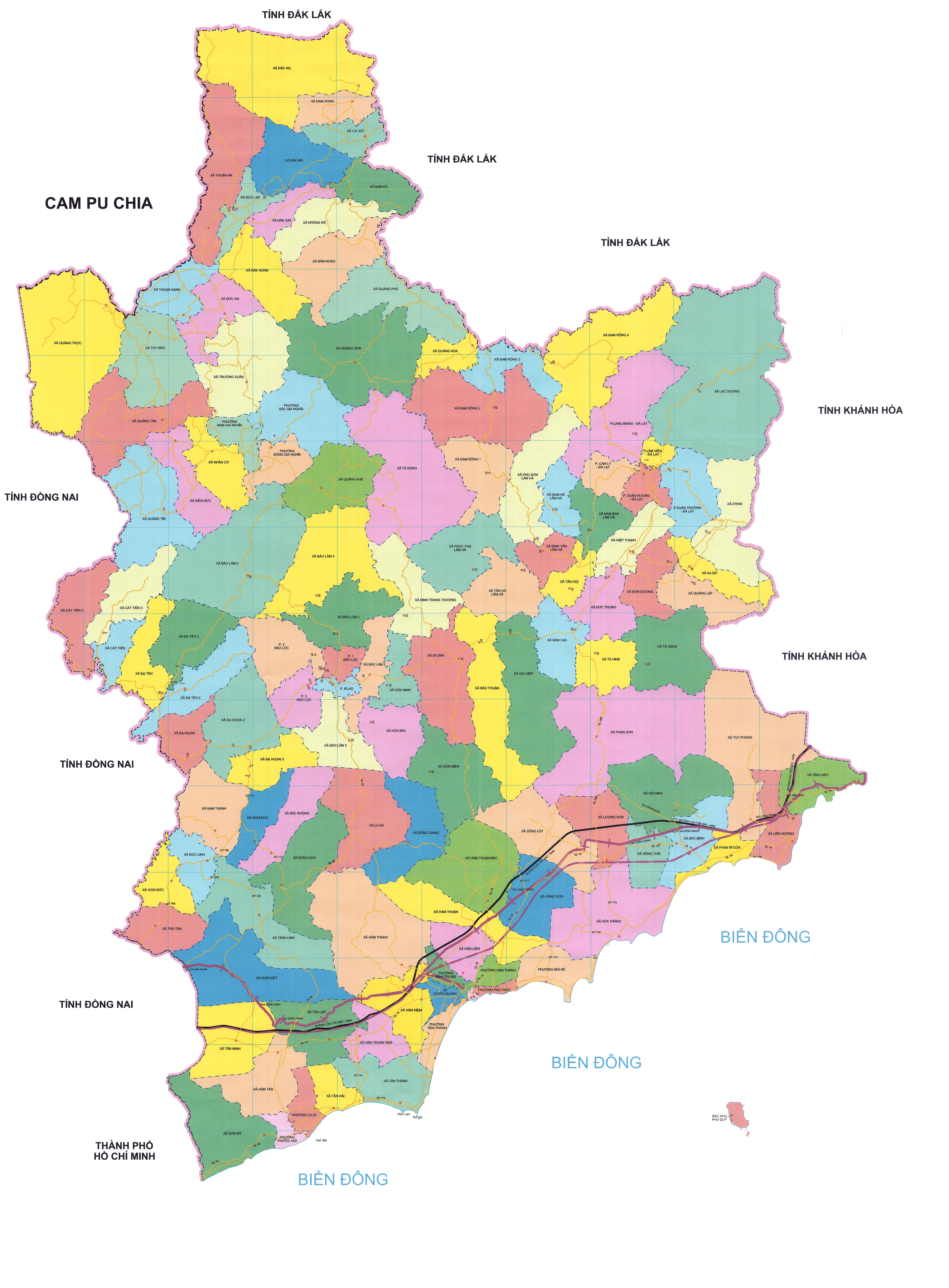 Bản đồ hành chính tỉnh Lâm Đồng