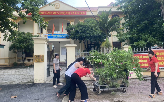 Công đoàn Chi cục THADS thị xã Bỉm Sơn dọn dẹp, chỉnh trang khuôn viên cơ quan