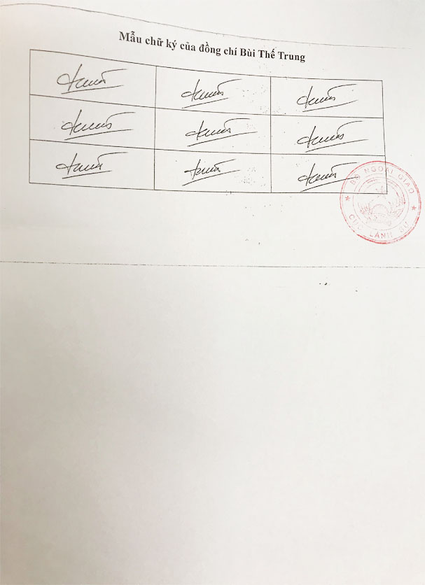 Tiếp theo Công văn số 683/CV-LS-LSNN, Bộ Ngoại giao đồng ý chấp thuận: đồng chí Bùi Thế Trung, Bí thư thứ ba Đại sứ quán Việt Nam tại Ả-rập Xê út, được ký các giấy tờ lãnh sự