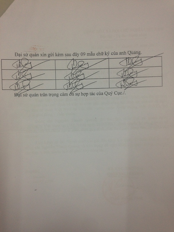 Bộ Ngoại giao đồng ý chấp thuận: Đồng chí Nguyễn Thanh Quang - Bí thư thứ nhất Đại sứ quán nước Cộng hòa xã hội chủ nghĩa Việt Nam tại UAE, được ủy quyền ký các giấy tờ về lãnh sự