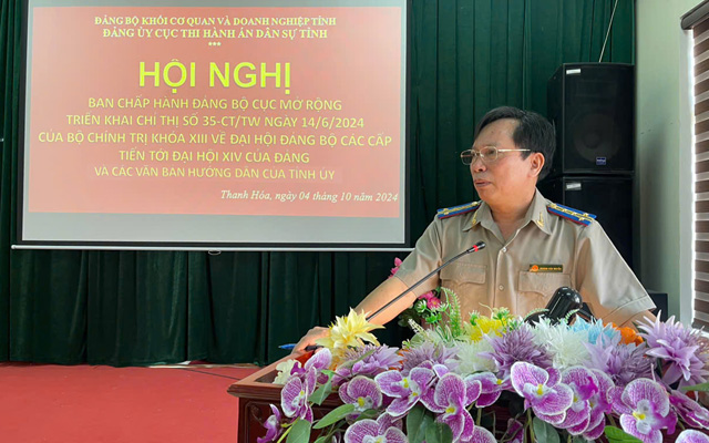 Đảng bộ Cục THADS tỉnh tổ chức Hội nghị quán triệt, triển khai Chỉ thị số 35-CT/TW, ngày 14/6/2024 của Bộ Chính trị về Đại hội đảng bộ các cấp tiến tới Đại hội đại biểu toàn quốc lần thứ XIV của Đảng