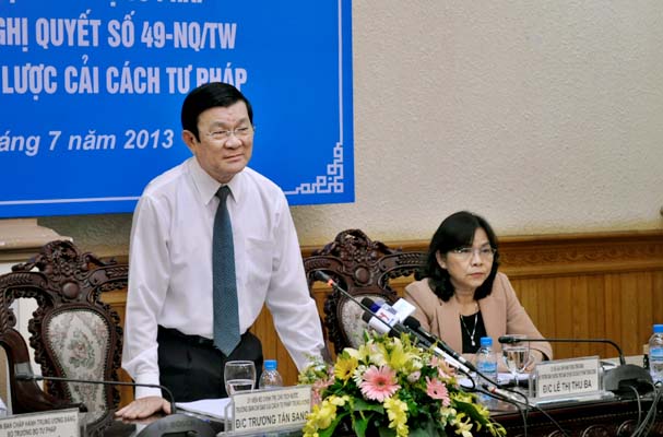 Chủ tịch nước Trương Tấn Sang làm việc với Ban Cán sự Đảng Bộ Tư pháp (4)