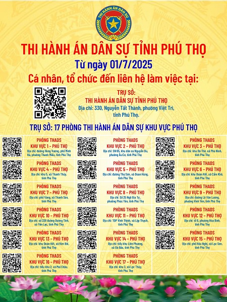 Ảnh đại diện Phú Thọ có 17 Phòng Thi hành án dân sự khu vực đã chính thức đi vào hoạt động