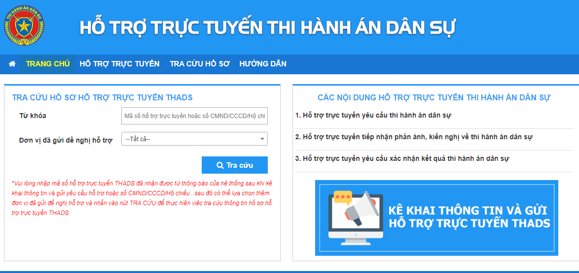 Dịch vụ hỗ trợ trực tuyến thi hành án dân sự