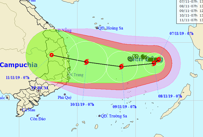 Vị trí và dự báo hướng di chuyển của bão số 6