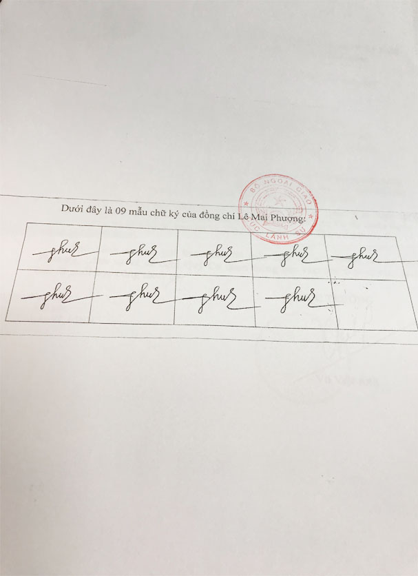 Bộ Ngoại giao đồng ý chấp thuận: đồng chí Lê Mai Phượng – Bí thư thứ ba, Đại sứ quán Việt Nam tại Bangladesh được ký các giấy tờ lãnh sự