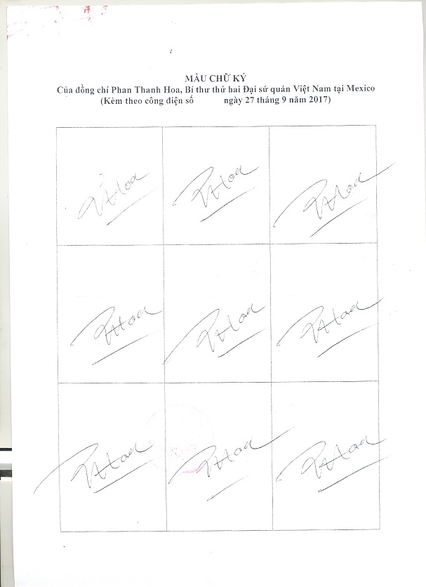 Bộ Ngoại giao thông báo: Đồng chí Phan Thanh Hoa – Bí thư thứ hai Đại sứ quán nước CHXHCN Việt Nam tại Mê-Hi-Cô được ủy quyền ký các giấy tờ về lãnh sự