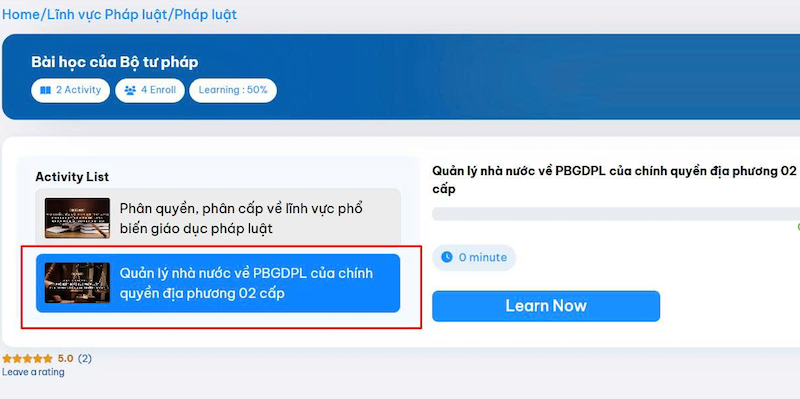 Đào tạo trực tuyến mở về phân quyền, phân cấp, quản lý nhà nước trong PBGDPL của CQĐP 02 cấp