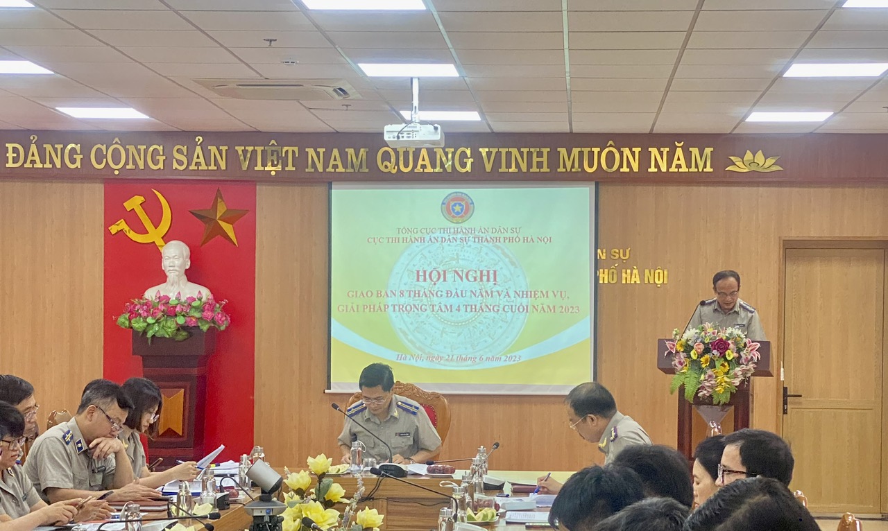 Cục Thi hành án dân sự thành phố Hà Nội tổ chức Hội nghị giao ban công tác thi hành án dân sự, theo dõi THAHC 8 tháng đầu năm 2023 và phương hướng, nhiệm vụ, giải pháp công tác 4 tháng cuối năm 2023