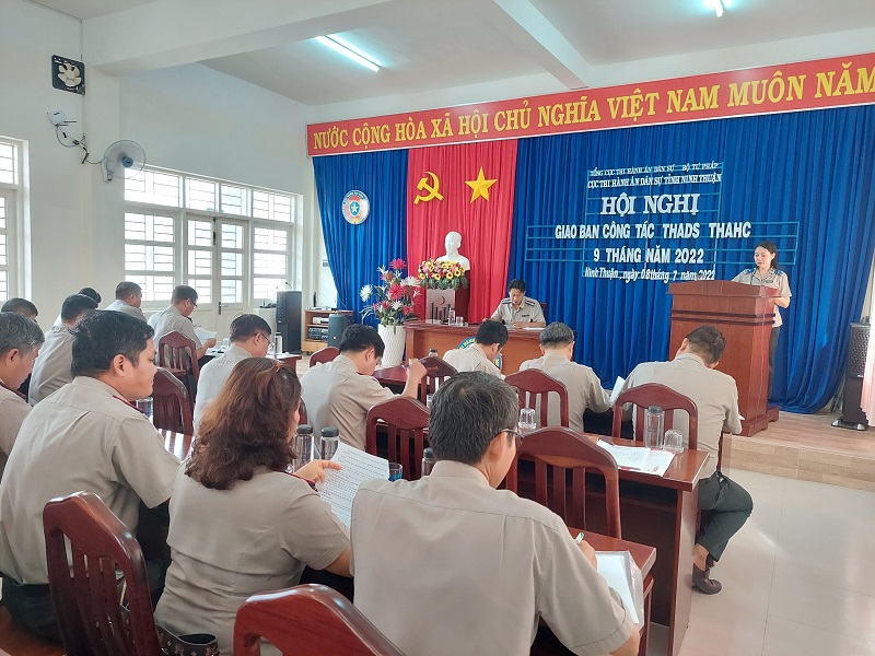 Cục Thi hành án dân sự tỉnh Ninh Thuận tổ chức Hội nghị giao ban công tác thi hành án dân sự 09 tháng năm 2022 và triển khai phương hướng, nhiệm vụ trọng tâm 03 tháng còn lại của năm 2022
