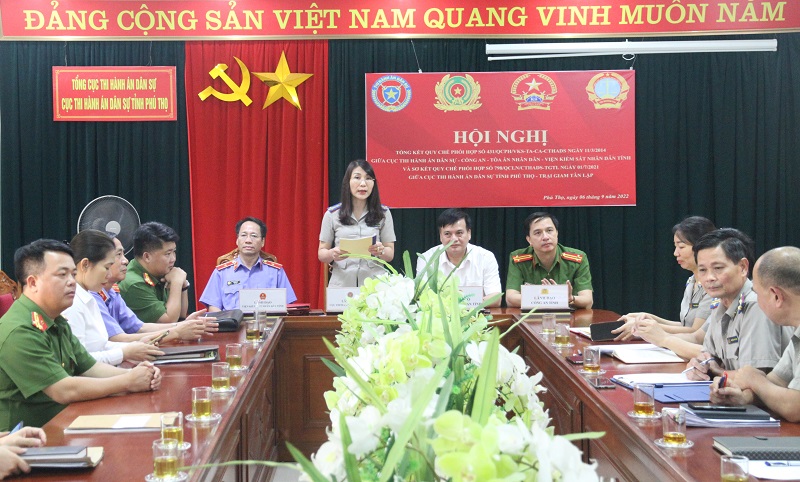 Hội nghị tổng kết Quy chế phối hợp giữa Cục Thi hành án dân sự - Công an tỉnh - Tòa án nhân dân - Viện Kiểm sát nhân dân tỉnh Phú Thọ và sơ kết quy chế phối hợp giữa Cục Thi hành án dân sự tỉnh Phú Thọ - Trại giam Tân Lập