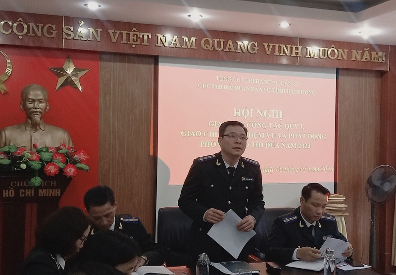 Cục Thi hành án dân sự tỉnh Hải Dương tổ chức Hội nghị giao ban công tác Quý I, giao chỉ tiêu nhiệm vụ và phát động phong trào thi đua năm 2023