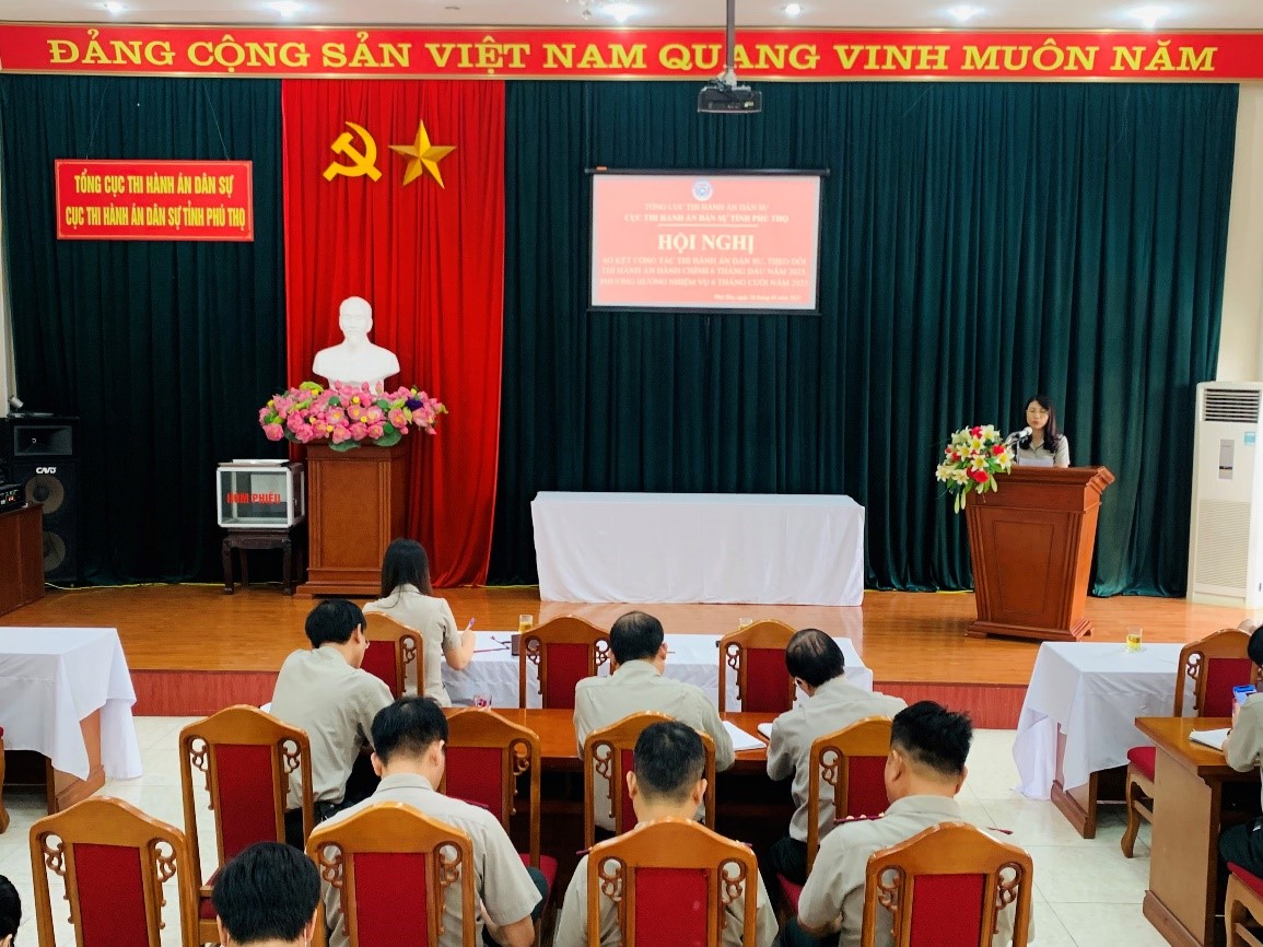 Cục Thi hành án dân sự tỉnh Phú Thọ tổ chức Hội nghị sơ kết công tác thi hành án dân sự, theo dõi thi hành án hành chính 6 tháng đầu năm 2023, phương hướng nhiệm vụ 6 tháng cuối năm