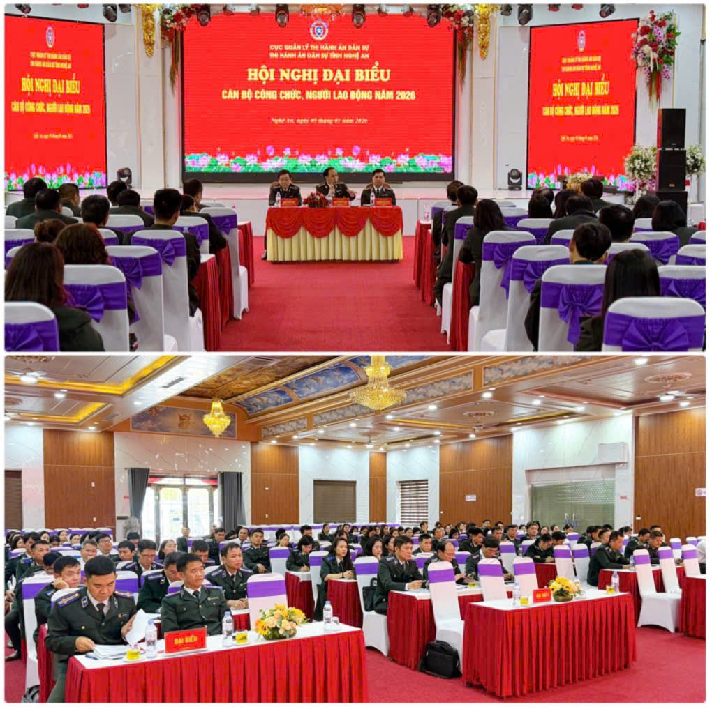 Thi hành án dân sự tỉnh Nghệ An tổ chức Hội nghị đại biểu cán bộ công chức, người lao động năm 2026 và Hội nghị giao ban công tác THADS, HC quý I/2026.