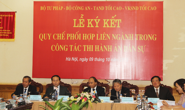 Lễ ký kết Quy chế phối hợp liên ngành giữa Bộ Tư pháp – Bộ Công an – Tòa án nhân dân tối cao – Viện Kiểm sát nhân dân tối cao trong công tác thi hành án dân sự.