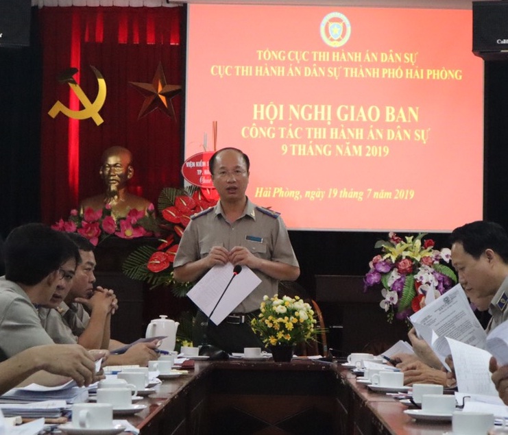 Ngày 19/7/2019, Cục THADS thành phố Hải Phòng tổ chức Tổng kết đợt thi đua cao điểm THADS, lập thành tích chào mừng kỷ niệm 73 năm Ngày truyền thống Thi hành án dân sự (19/7/1946-19/7/2019); Giao ban công tác 9 tháng và nhiệm vụ 3 tháng cuối năm 2019