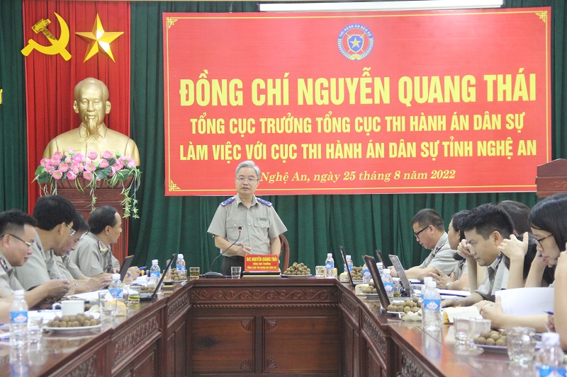 Tổng cục trưởng Nguyễn Quang Thái làm việc với Cục Thi hành án dân sự tỉnh Nghệ An