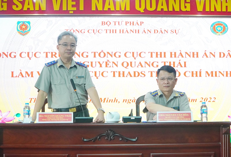 Tổng Cục trưởng Tổng cục THADS Nguyễn Quang Thái làm việc với các cơ quan THADS Thành phố Hồ Chí Minh