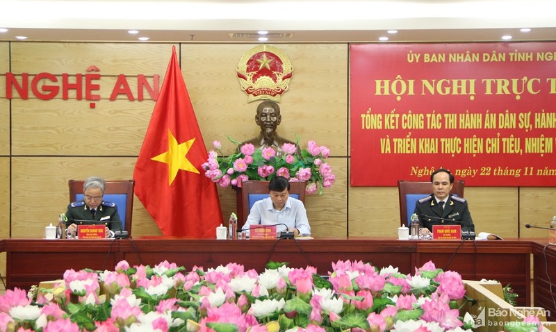 Uỷ ban nhân dân tỉnh Nghệ An tổ chức Hội nghị trực tuyến tổng kết công tác thi hành án dân sự, hành chính năm 2022 và triển khai thực hiện chỉ tiêu, nhiệm vụ năm 2023