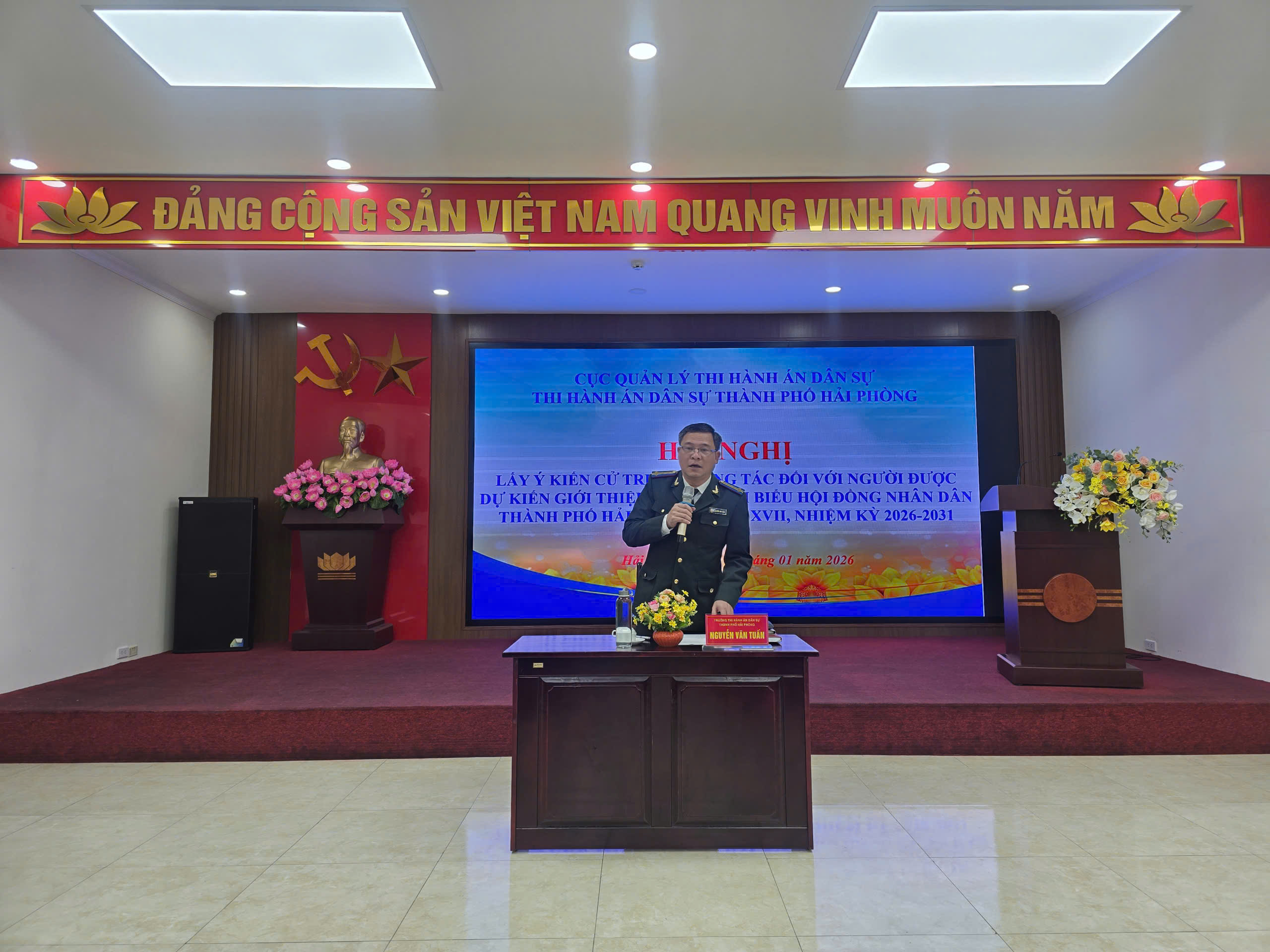 Thi hành án dân sự thành phố Hải Phòng tổ chức Hội nghị lấy ý kiến cử tri nơi công tác đối với người được dự kiến giới thiệu ứng cử đại biểu Hội đồng nhân dân thành phố Hải Phòng khóa XVII, nhiệm kỳ 2026-2031