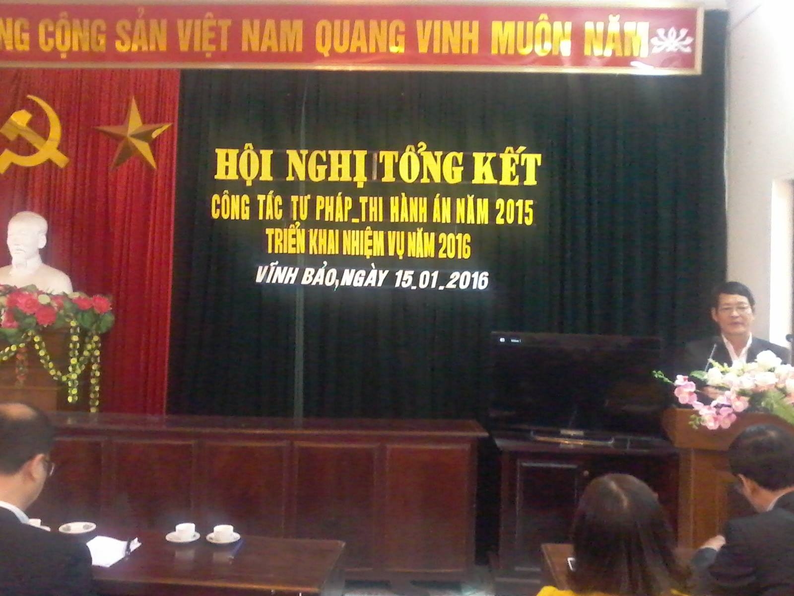 Chi cục Thi hành án dân sự huyện Vĩnh Bảo tổ chức Hội nghị Tổng kết công tác thi hành án dân sự năm 2015 và triển khai nhiệm vụ công tác thi hành án dân sự năm 2016.