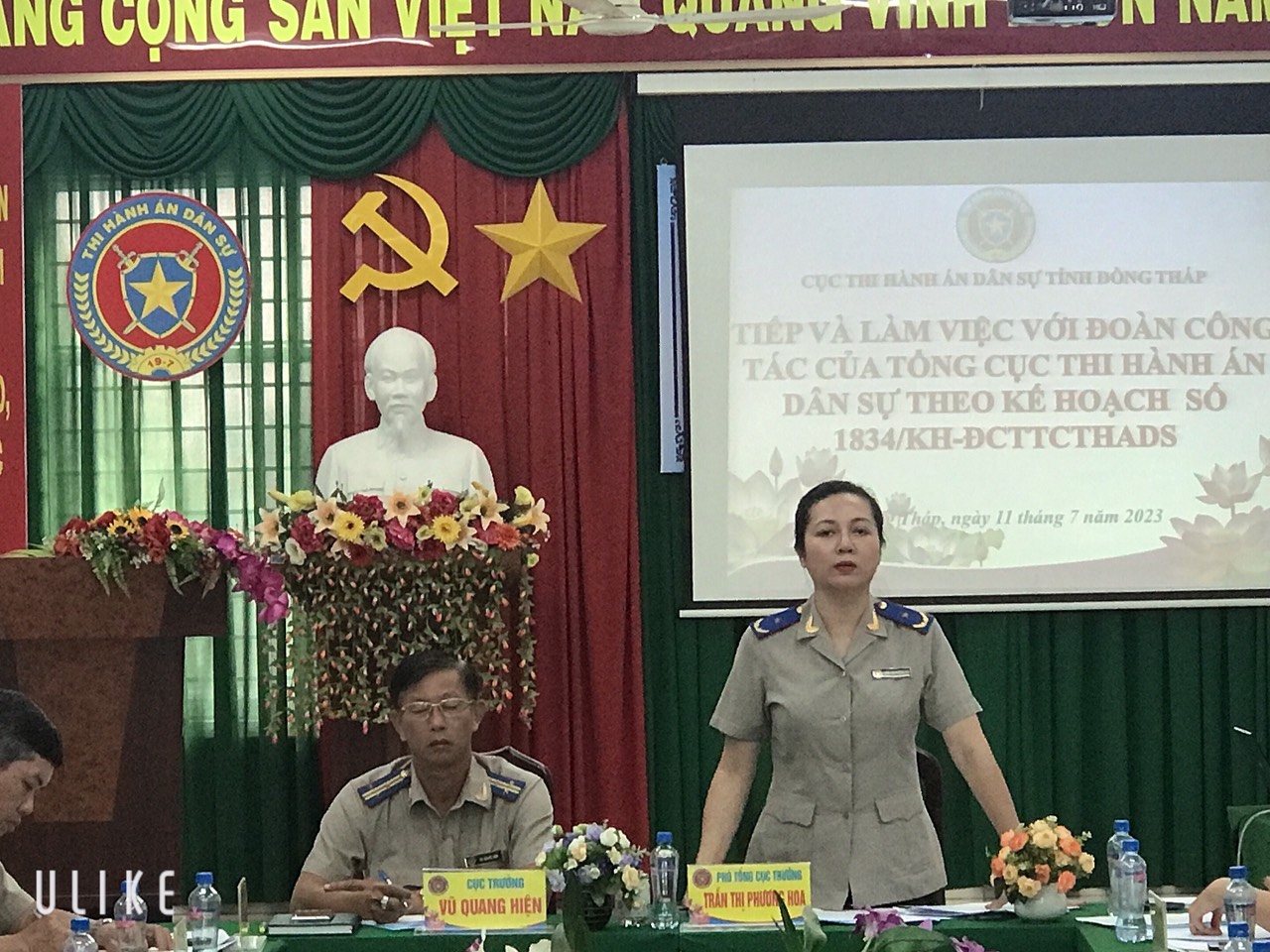 Phó Tổng cục trưởng Trần Thị Phương Hoa làm việc tại Cục THADS tỉnh Đồng Tháp