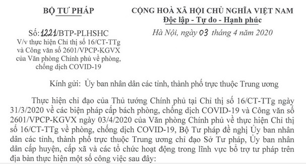 Không để các dịch vụ công thuộc lĩnh vực quản lý của Bộ, ngành Tư pháp bị đình trệ