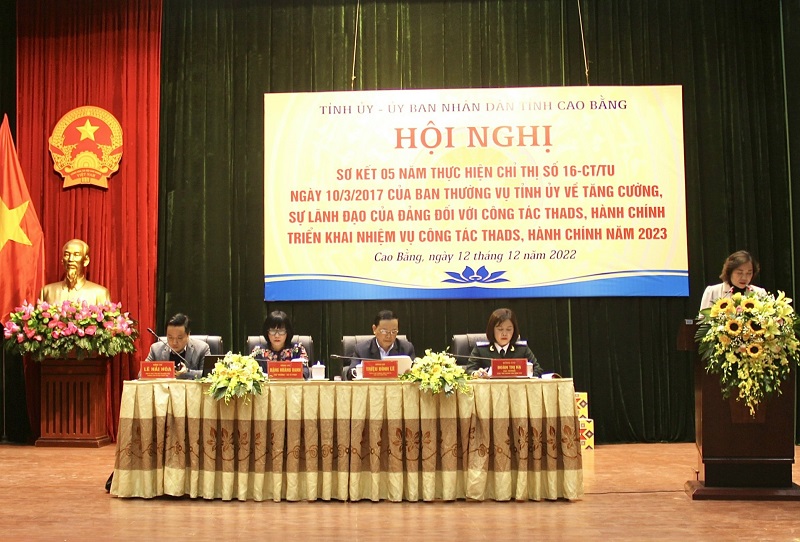 Tỉnh ủy Cao Bằng tổ chức Hội nghị sơ kết 5 năm thực hiện Chỉ thị số 16-CT/TU ngày 10/3/2017 của Ban Thường vụ Tỉnh ủy về tăng cường sự lãnh đạo của Đảng đối với công tác THADS, THAHC và triển khai nhiệm vụ công tác thi hành án dân sự, hành chính năm 2023