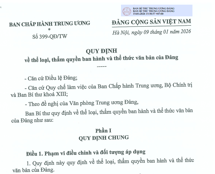 Quy định 399-QĐ/TW – Chuẩn hóa công tác ban hành văn bản của Đảng từ Trung ương đến cơ sở