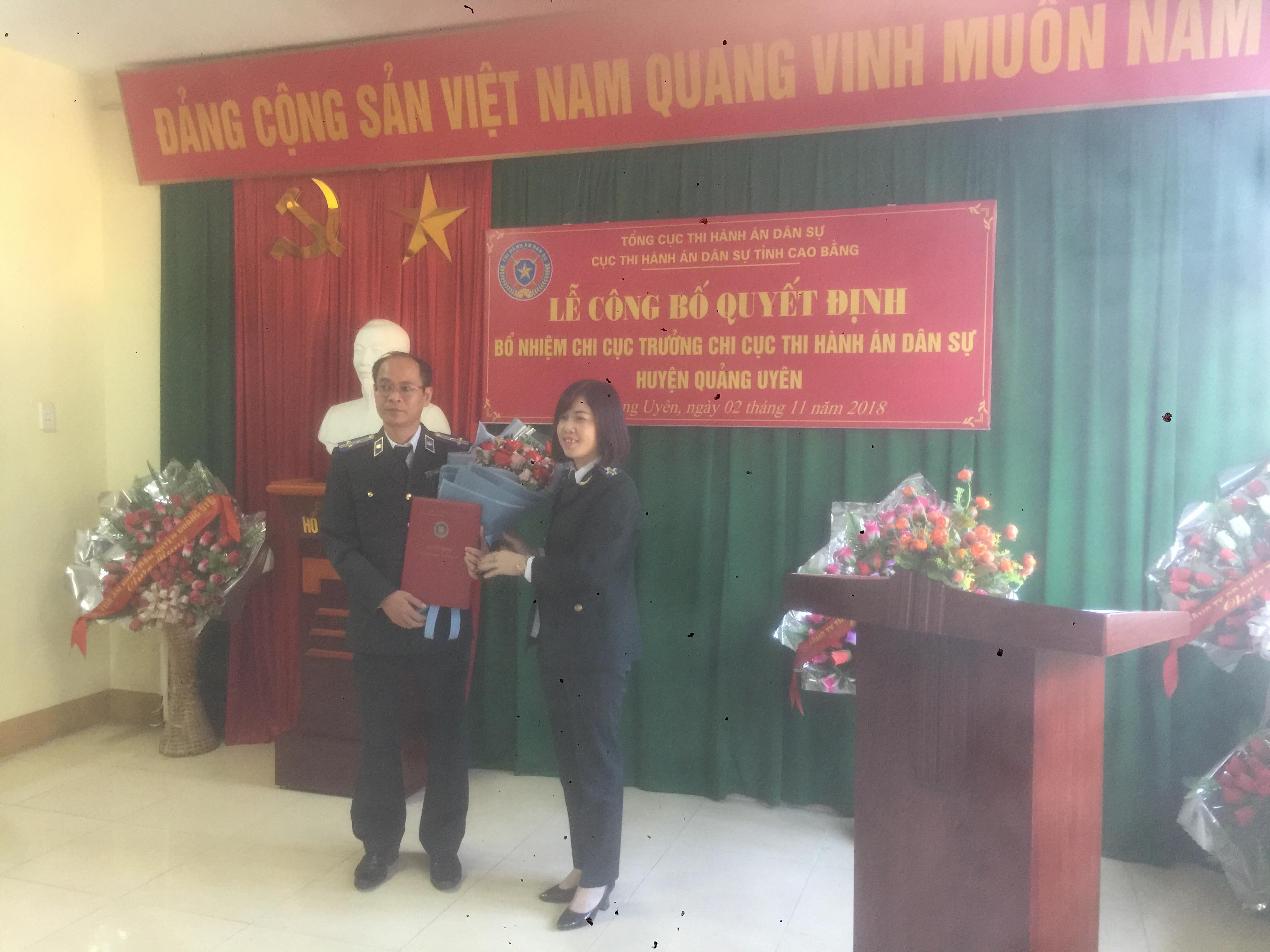 Bổ nhiệm tân Chi cục trưởng Chi cục Thi hành án dân sự huyện Quảng Uyên