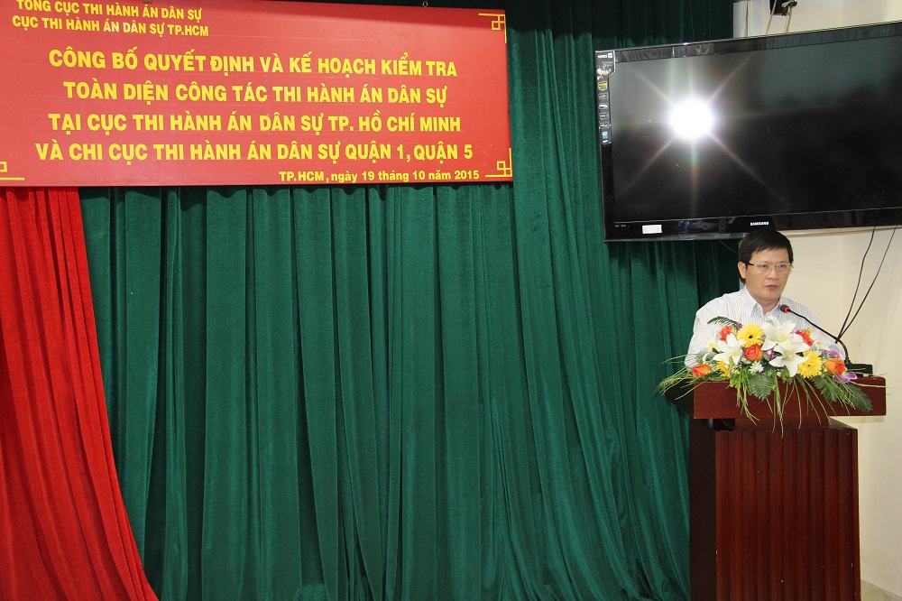 Công bố Quyết định và kế hoạch kiểm tra toàn diện công tác thi hành án dân sự tại Cục Thi hành án dân sự thành phố Hồ Chí Minh và Chi cục Thi hành án dân sự Quận 1, 5