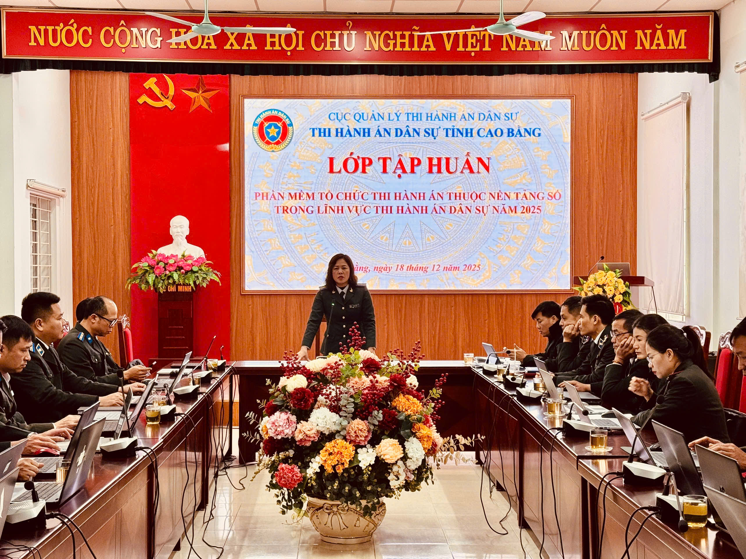 Thi hành án dân sự tỉnh Cao Bằng tổ chức Lớp tập huấn Phần mềm tổ chức thi hành án thuộc Nền tảng số trong lĩnh vực THADS