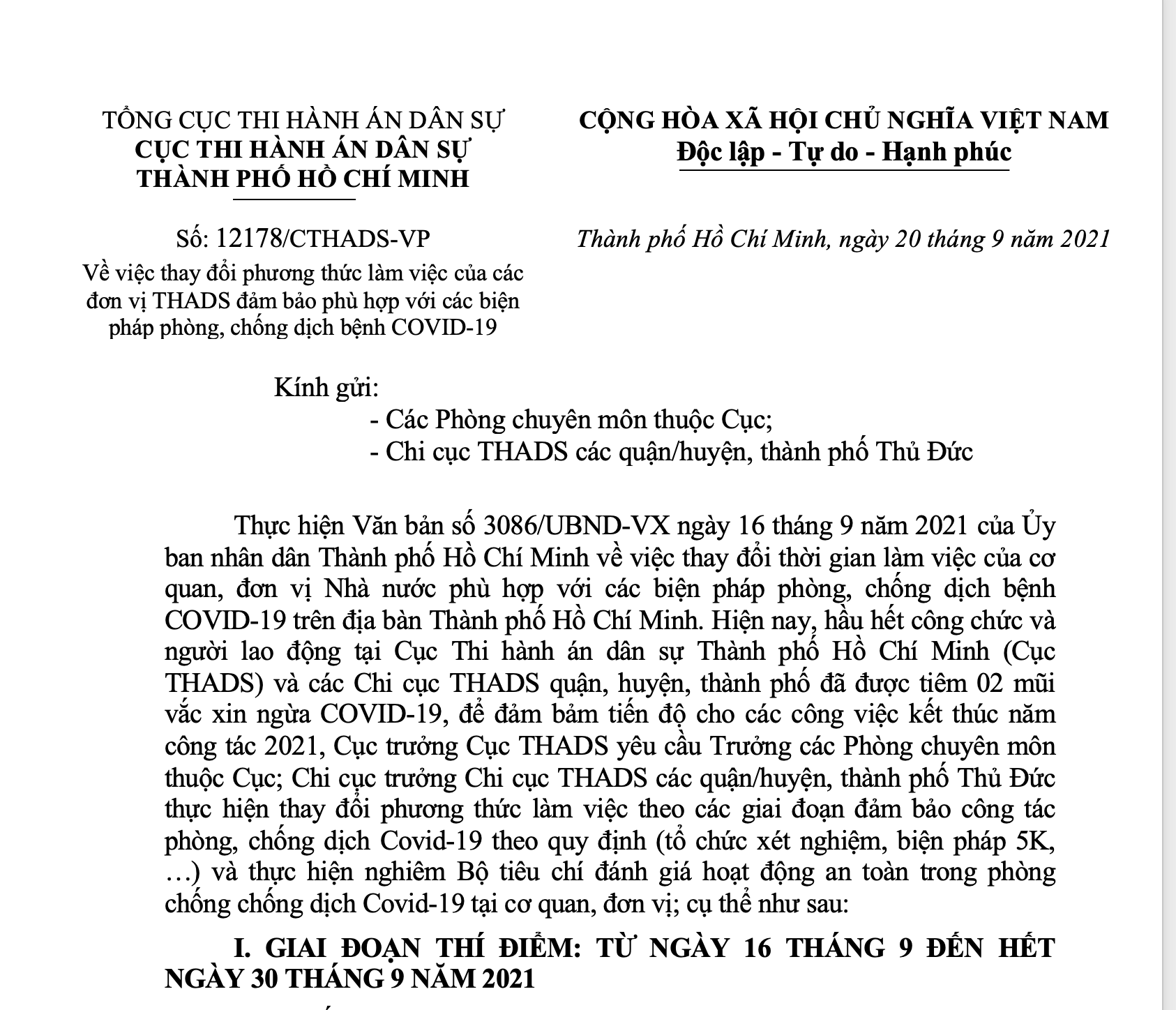 Cục THADS thành phố: Thay đổi phương thức làm việc theo các giai đoạn  đảm bảo công tác phòng, chống dịch Covid-19