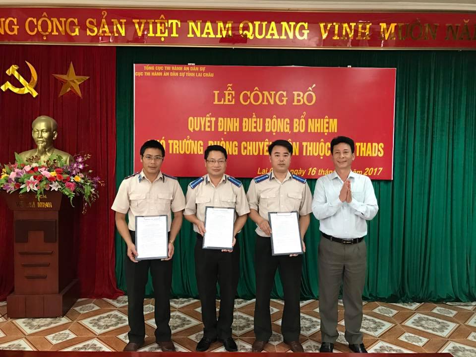 CỤC THADS TỈNH LAI CHÂU TỔ CHỨC LỄ CÔNG BỐ QUYẾT ĐỊNH ĐIỀU ĐỘNG, BỔ NHIỆM PHÓ TRƯỞNG PHÒNG CHUYÊN MÔN THUỘC CỤC THADS