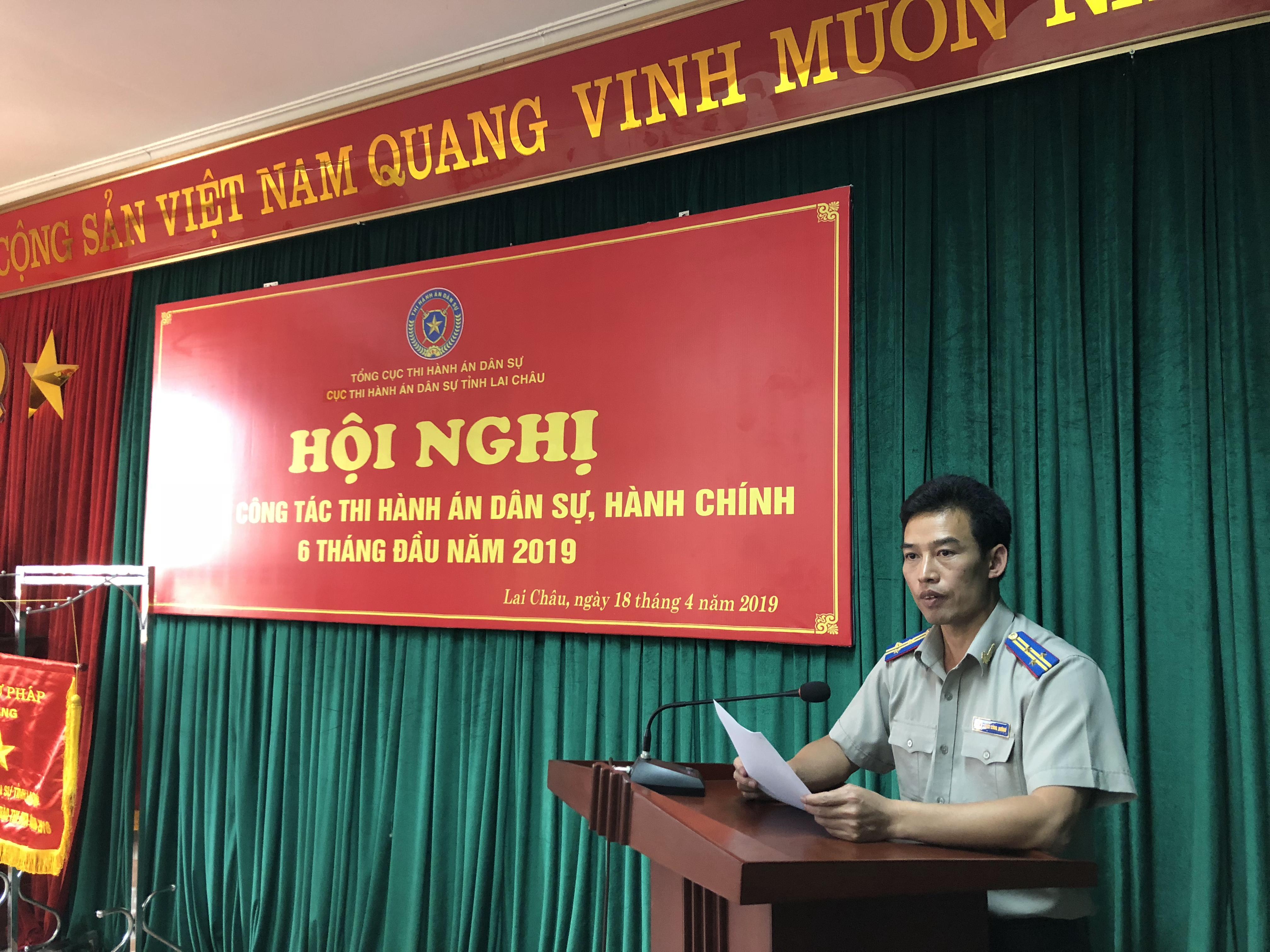 CỤC THI HÀNH ÁN DÂN SỰ TỈNH LAI CHÂU TỔ CHỨC HỘI NGHỊ SƠ KẾT CÔNG TÁC THADS, HÀNH CHÍNH 06 THÁNG ĐẦU NĂM 2019