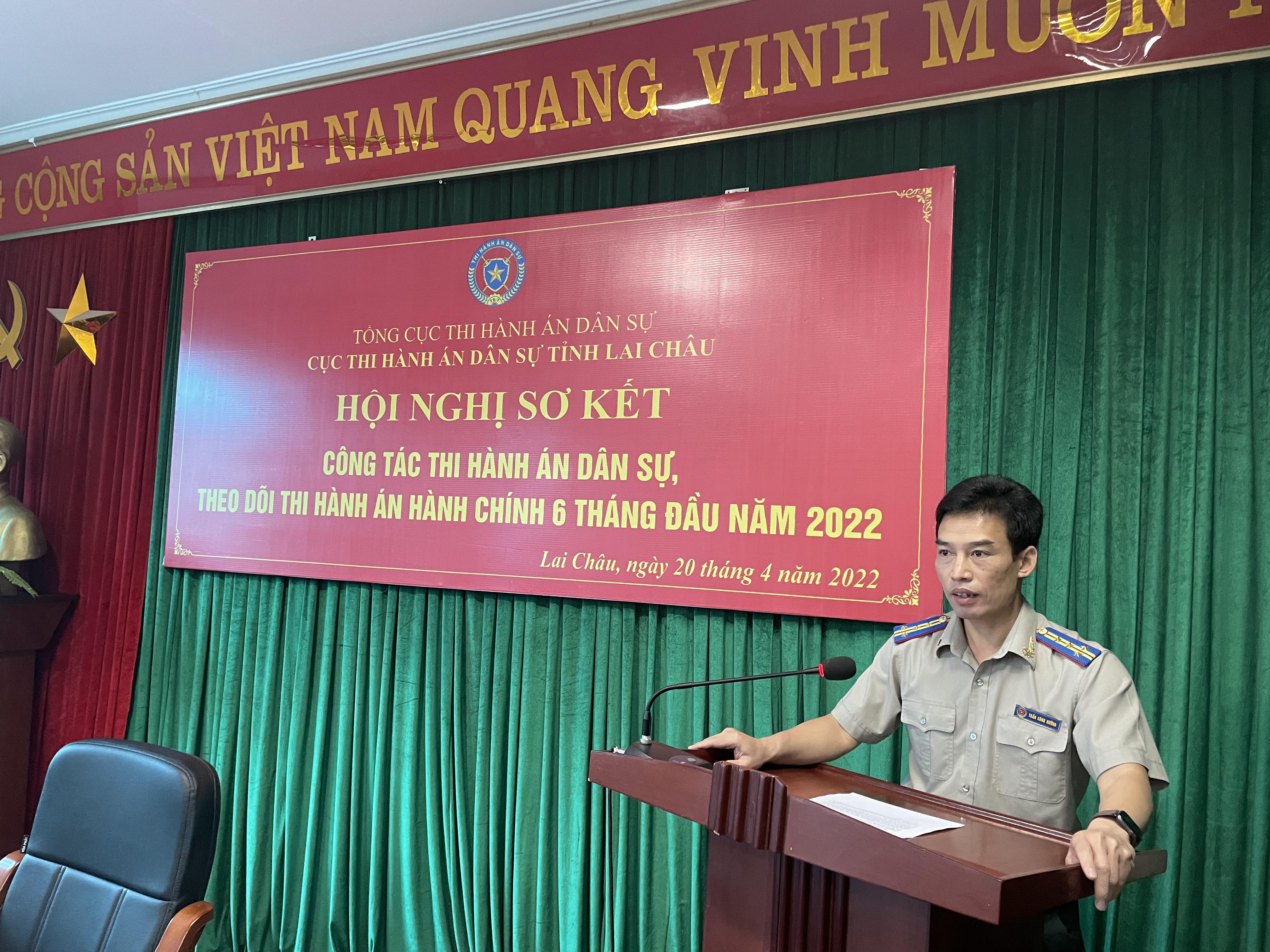 Cục Thi hành án dân sự tỉnh Lai Châu tổ chức hội nghị sơ kết 6 công tác THADS, theo dõi THA hành chính 6 tháng đầu năm 2022