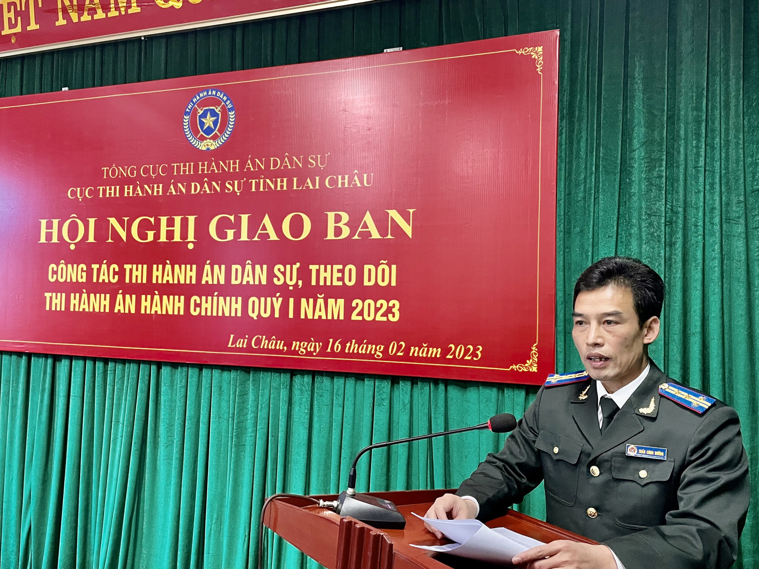 CỤC THI HÀNH ÁN DÂN SỰ TỈNH LAI CHÂU TỔ CHỨC  HỘI NGHỊ GIAO BAN CÔNG TÁC THADS, THEO DÕI THA HC  QUÝ I NĂM 2023