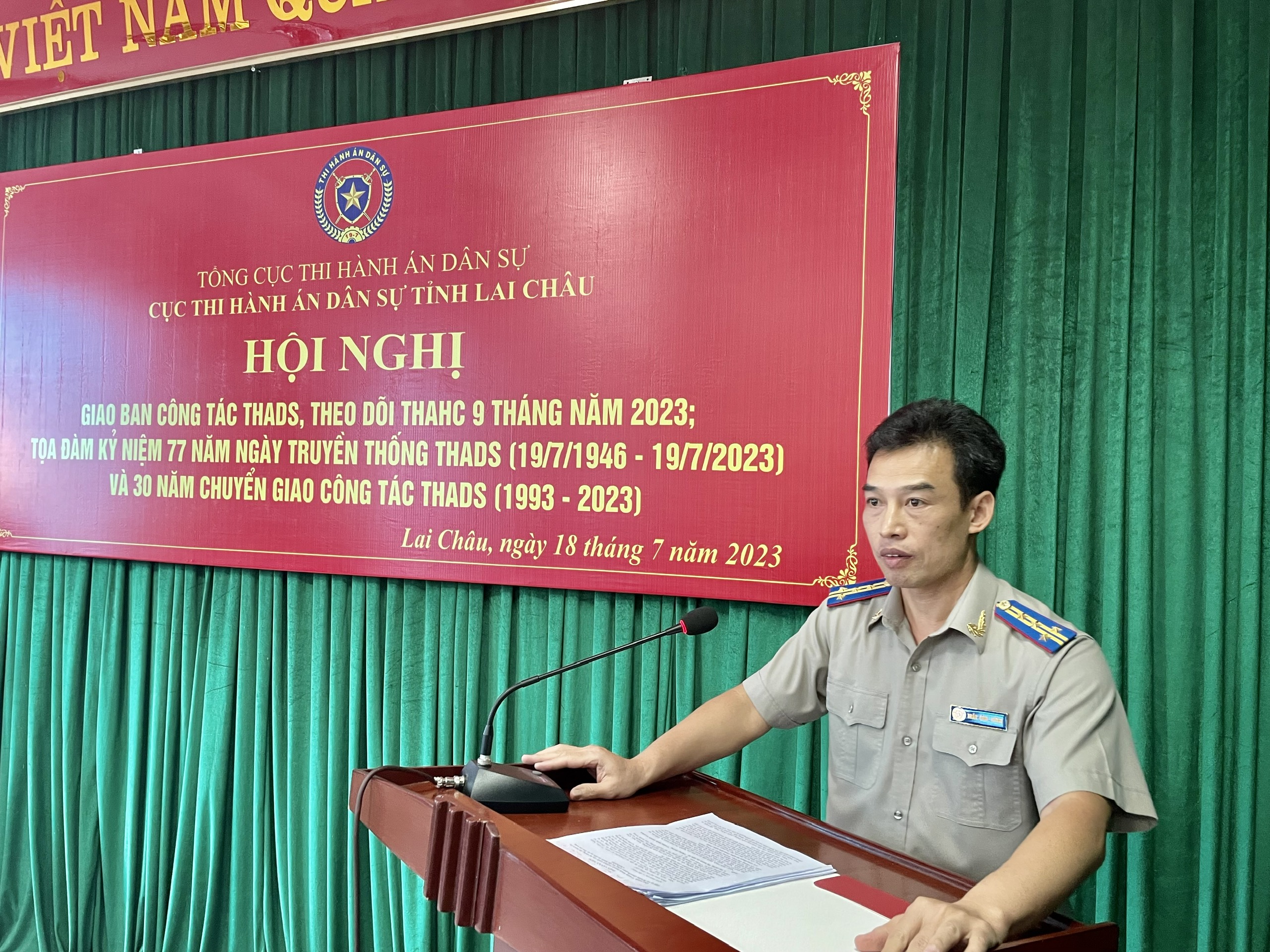 Cục Thi hành án dân sự tỉnh Lai Châu tổ chức Hội nghị giao ban công tác thi hành án dân sự, theo dõi thi hành án hành chính 9 tháng năm 2023