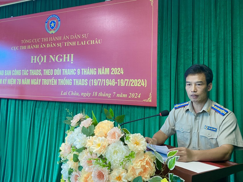 Cục Thi hành án dân sự (THADS) tỉnh Lai Châu vừa tổ chức Hội nghị giao ban công tác thi hành án dân sự, theo dõi Thi hành án hành chính 9 tháng năm 2024 và Tọa đàm kỷ niệm 78 năm Ngày truyền thống Thi hành án dân sự (19/7/1946 - 19/7/2024)