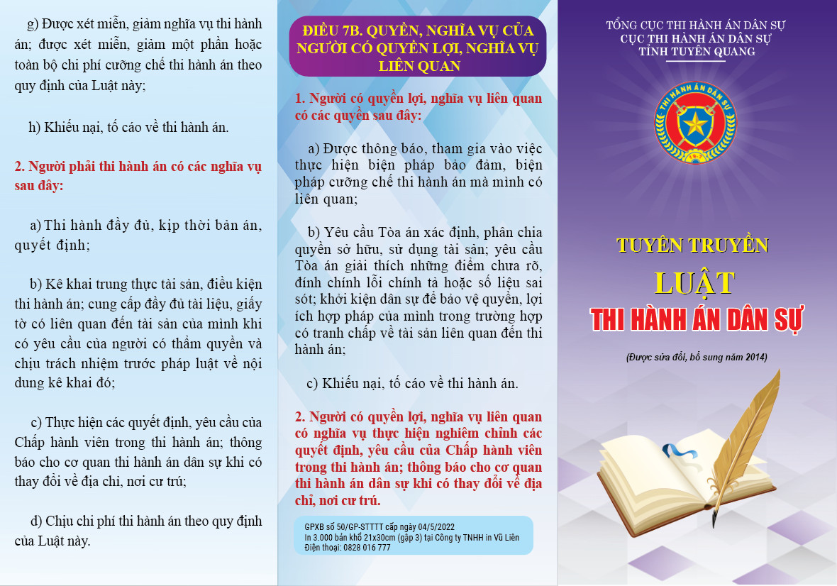 Cục Thi hành án dân sự tỉnh Tuyên Quang phát hành tờ gấp tuyên truyền những quy định của pháp luật về THADS
