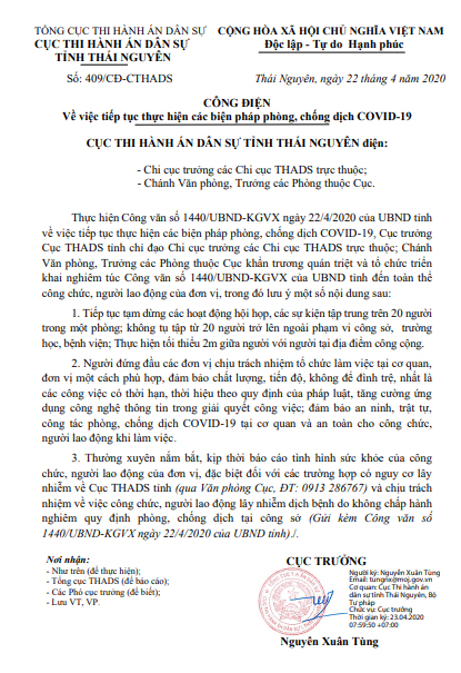 Công điện về tiếp tục thực hiện các biện pháp phòng, chống dịch COVID-19