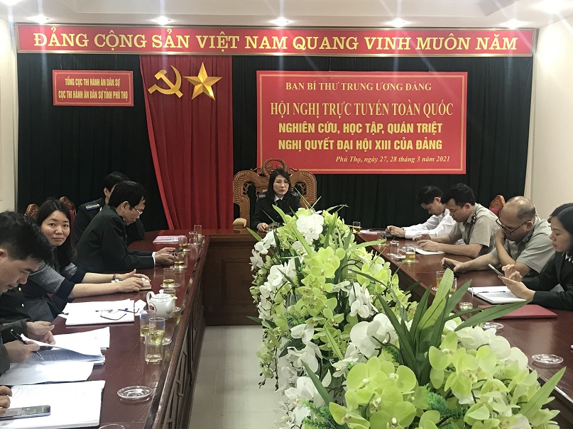 Cục THADS tỉnh Phú Thọ tổ chức cho Đảng viên, công chức, người lao động tham gia Hội nghị trực tuyến nghiên cứu, học tập, quán triệt, tuyên truyền và triển khai thực hiện Nghị quyết Đại hội đại biểu toàn quốc lần thứ XIII của Đảng